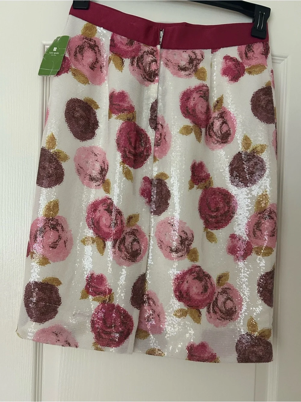 kate spade Sequins White Pencil Skirt with Pink and Berry Floral Print